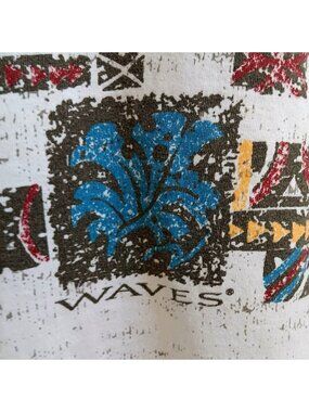 True Vintage T-shirt SURFER LARGE 1990s WAVES FULL WRAP SURF GRAPHIC gray